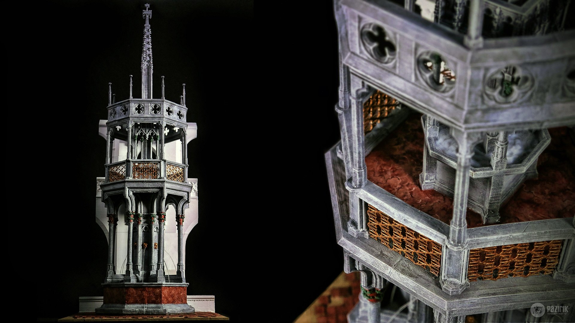 A visegrádi Királyi Palota díszudvarának I. Lajos-kori csorgókútja, makett